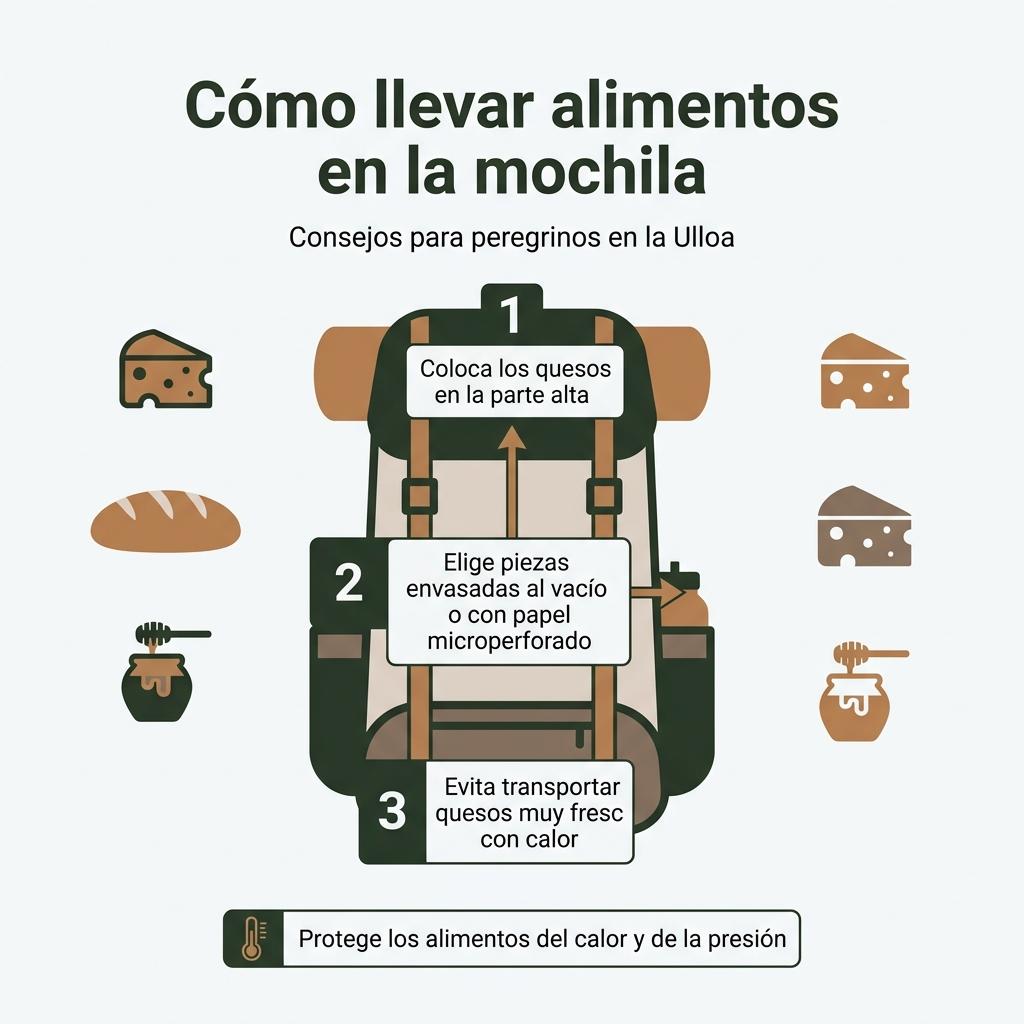 Diagrama con consejos para transportar alimentos en la mochila del peregrino