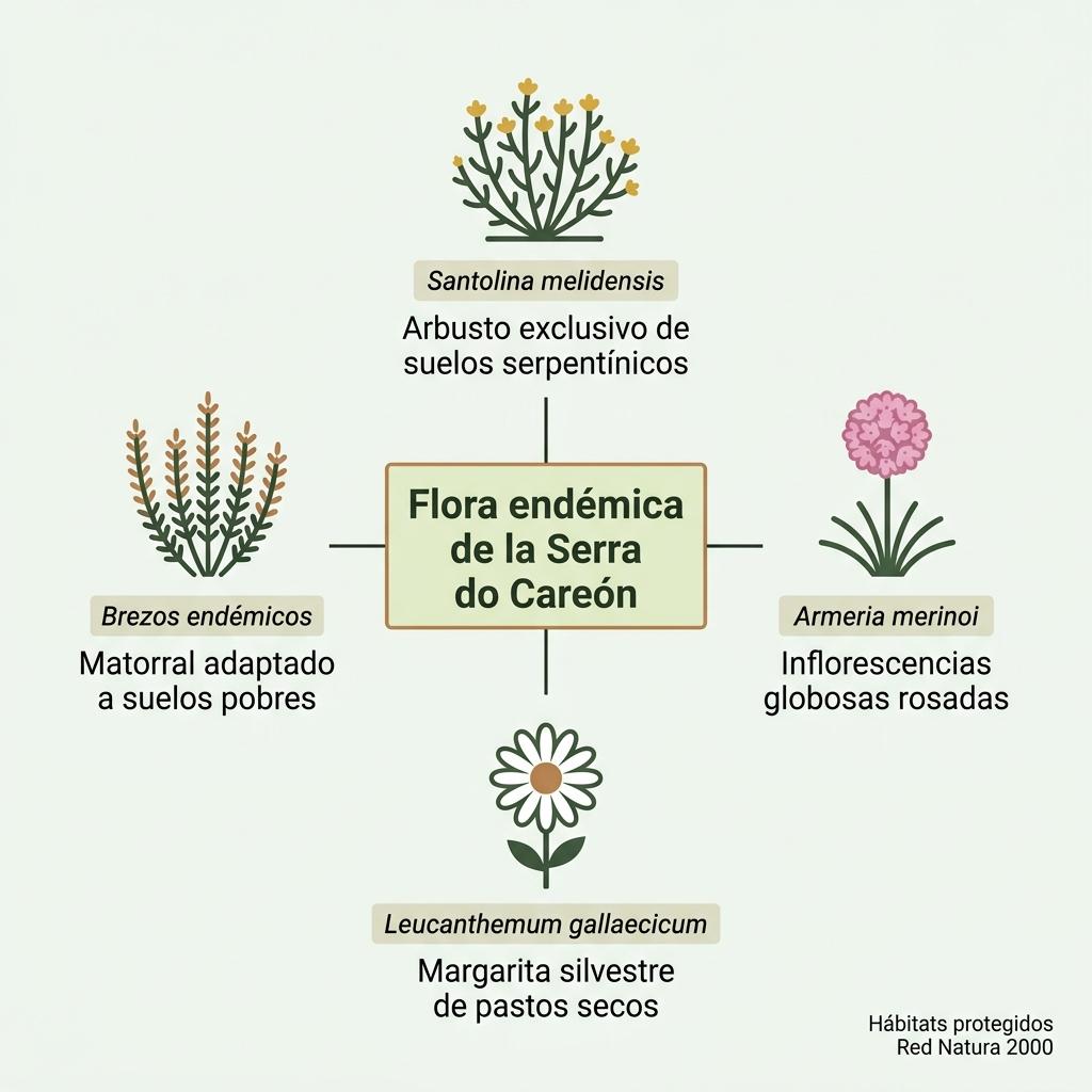 Diagrama con las principales especies de flora endémica de la Serra do Careón