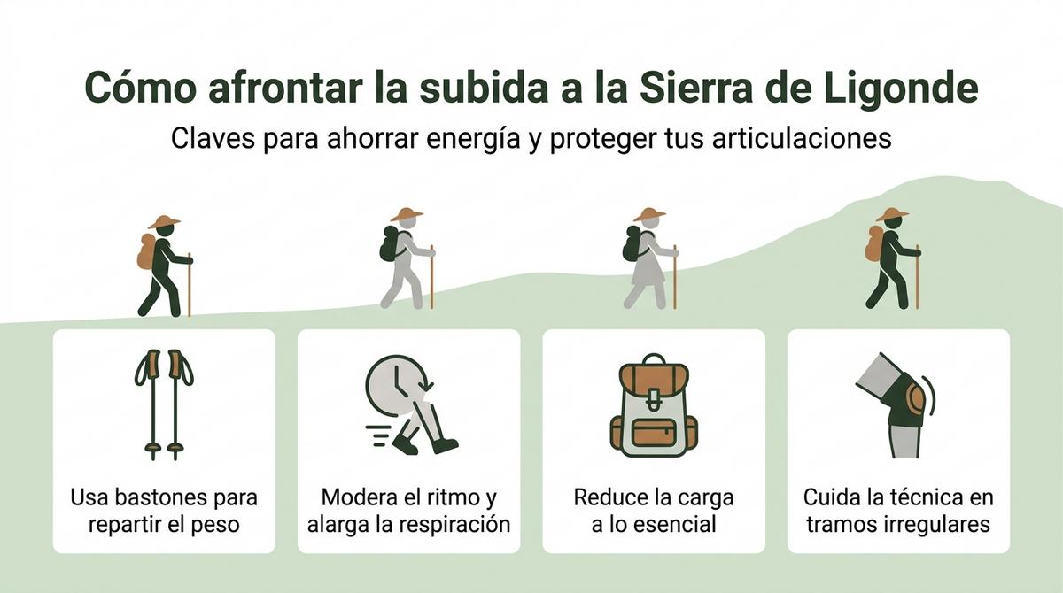 Diagrama con recomendaciones clave para afrontar la subida a la Sierra de Ligonde en la etapa 32.