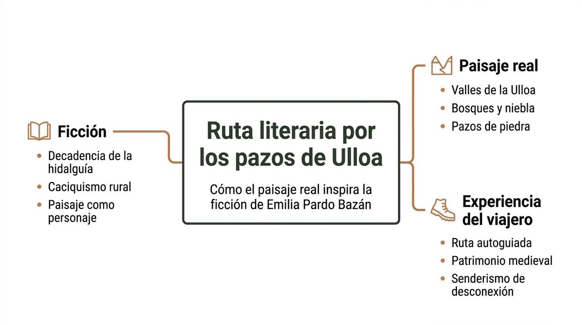 Diagrama conceptual que relaciona los pazos de Ulloa, el paisaje de la Ulloa y la experiencia del viajero