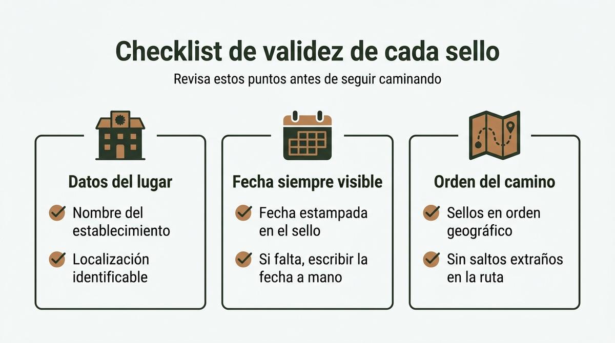 Diagrama en forma de checklist con los requisitos de validez de cada sello de la credencial