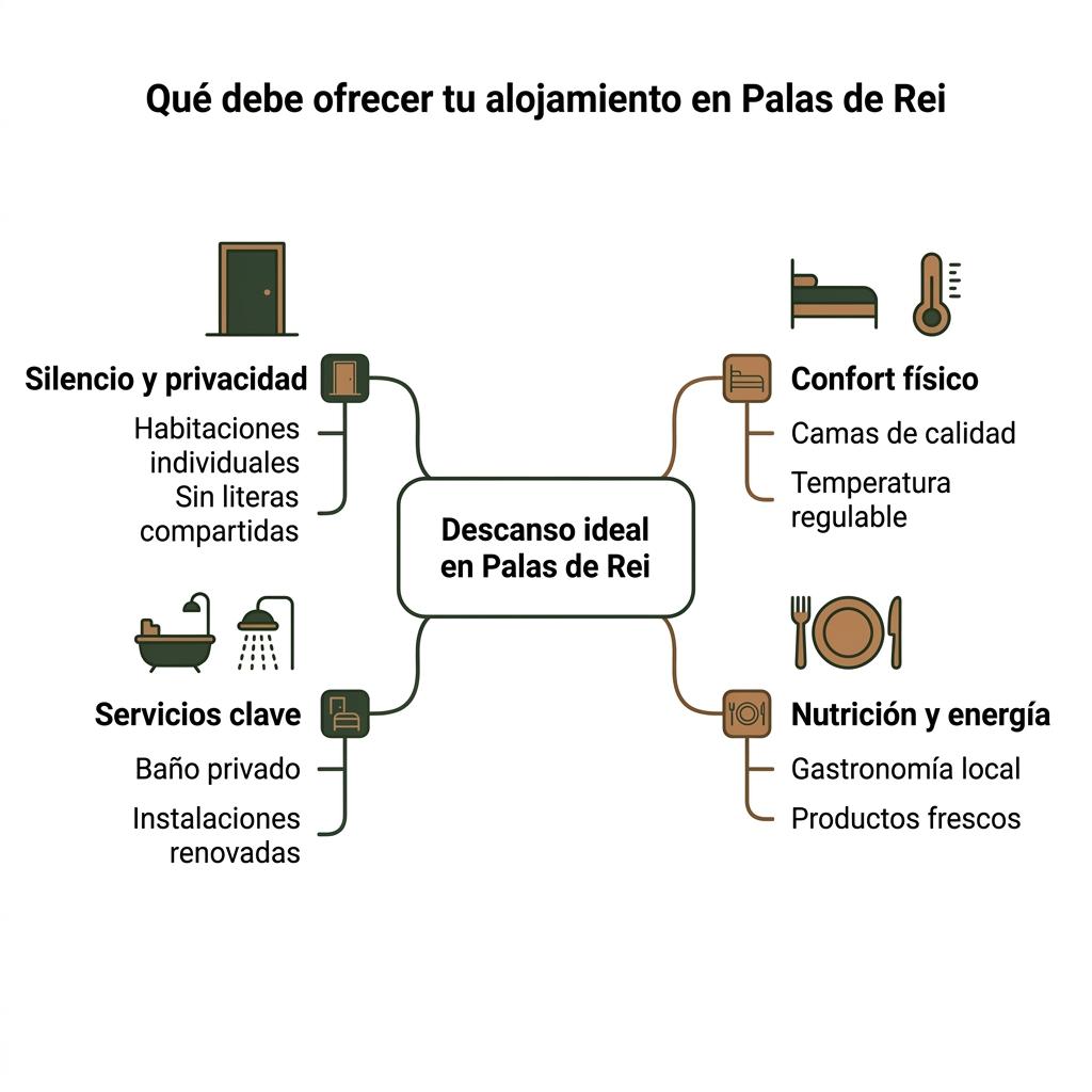 Diagrama sobre las características de un buen alojamiento para peregrinos en Palas de Rei.