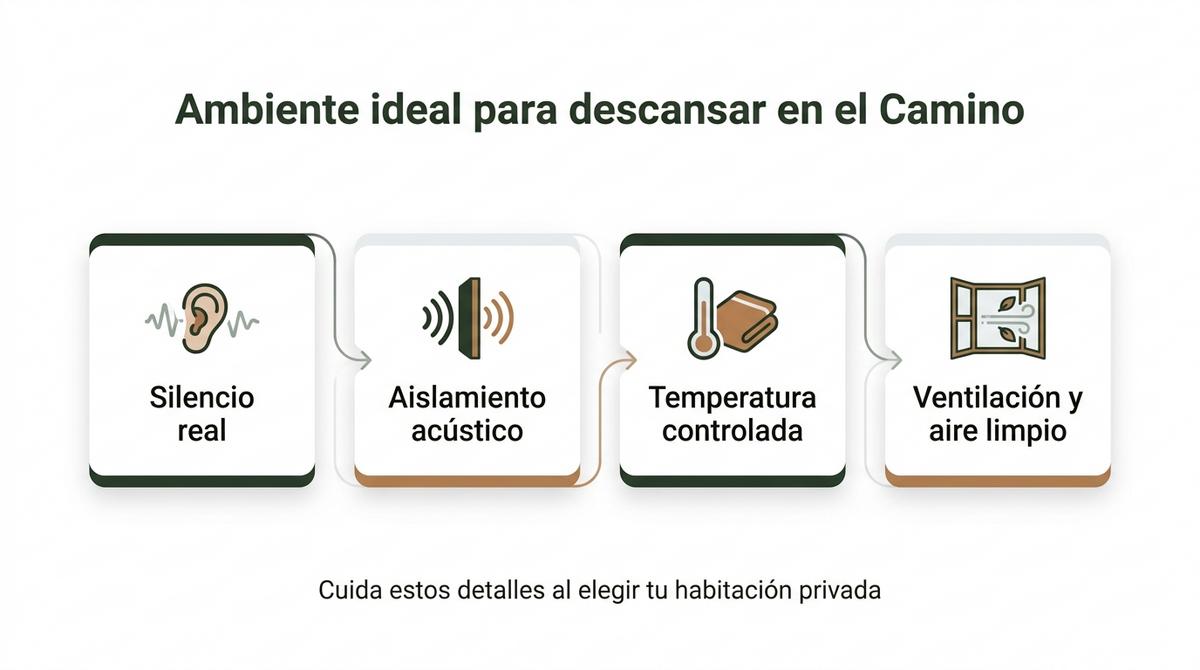 Diagrama sobre los factores ambientales clave para un descanso óptimo del peregrino.