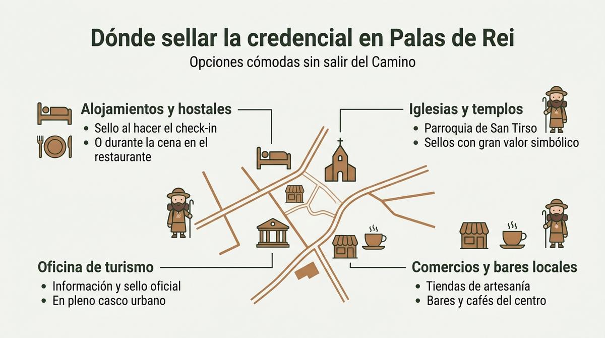 Infografía que muestra los principales lugares donde sellar la credencial en Palas de Rei